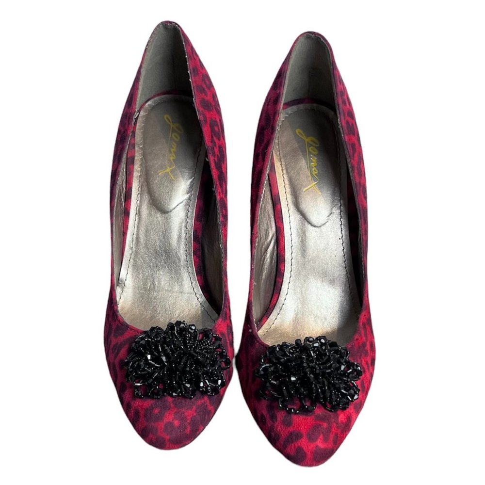 Jomax cheetah print heels with beaded flower on toe